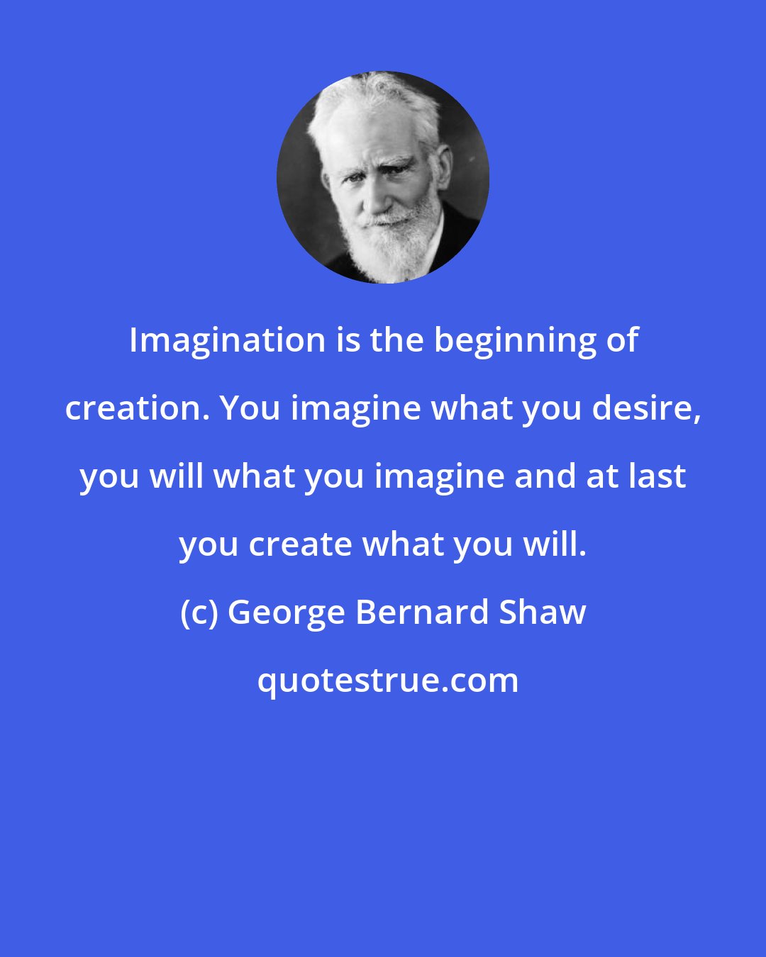 George Bernard Shaw: Imagination is the beginning of creation. You imagine what you desire, you will what you imagine and at last you create what you will.