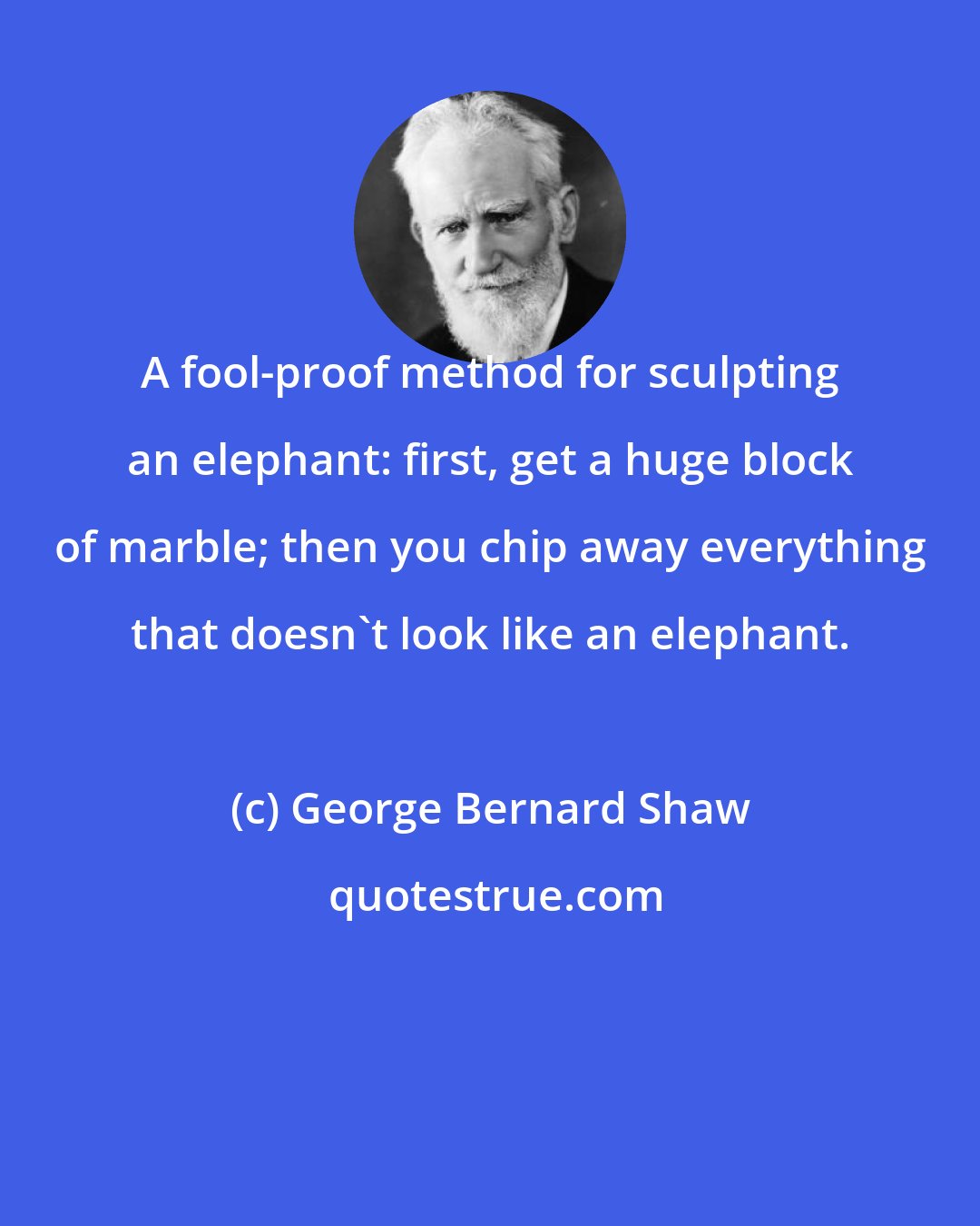 George Bernard Shaw: A fool-proof method for sculpting an elephant: first, get a huge block of marble; then you chip away everything that doesn't look like an elephant.
