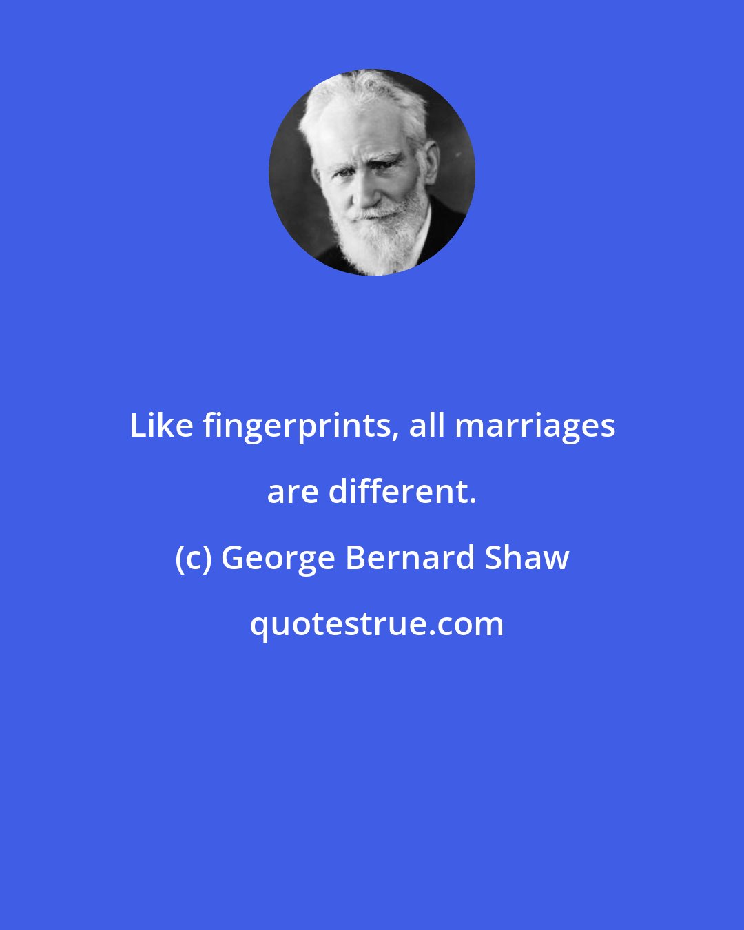 George Bernard Shaw: Like fingerprints, all marriages are different.