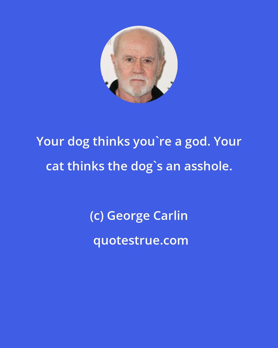 George Carlin: Your dog thinks you're a god. Your cat thinks the dog's an asshole.