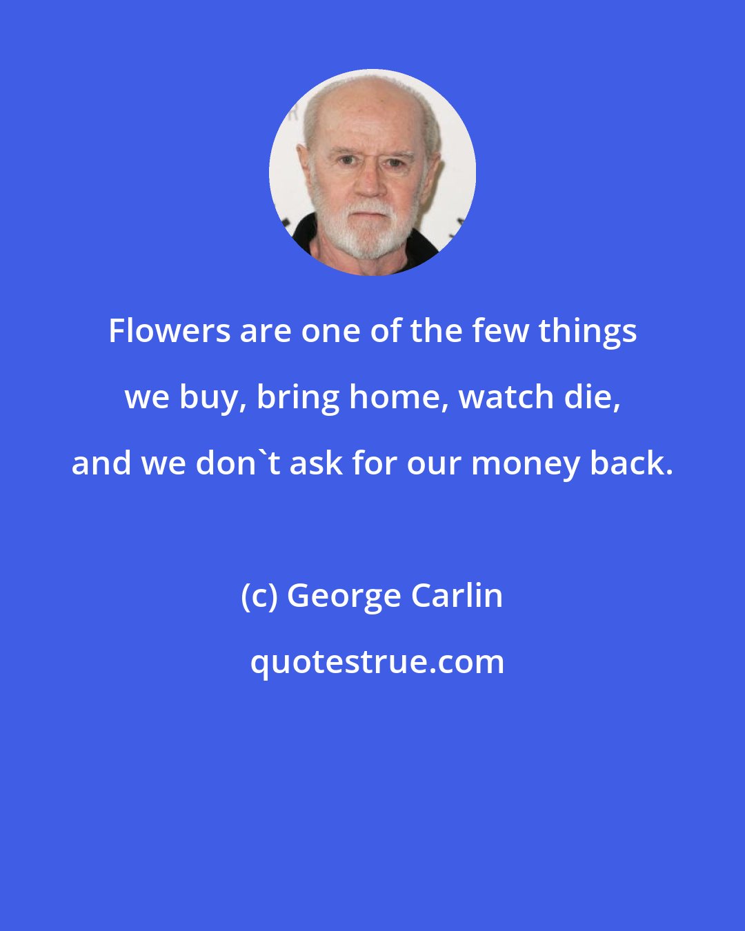 George Carlin: Flowers are one of the few things we buy, bring home, watch die, and we don't ask for our money back.