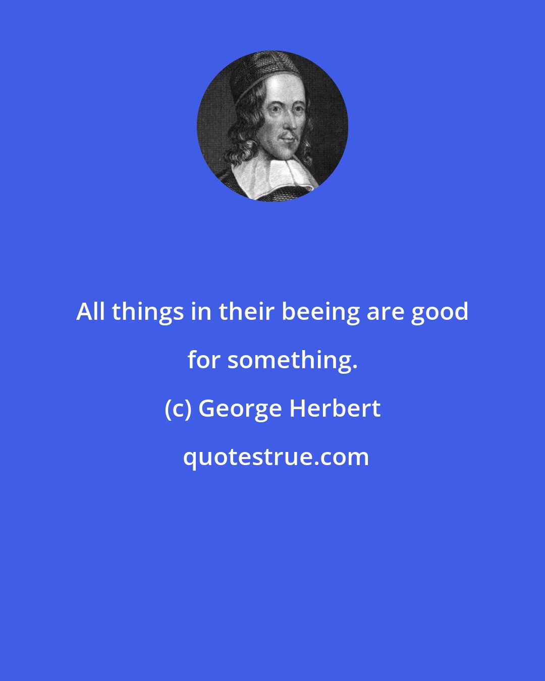 George Herbert: All things in their beeing are good for something.