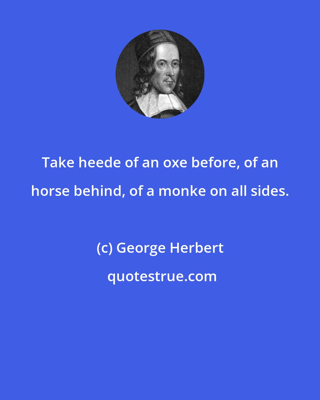 George Herbert: Take heede of an oxe before, of an horse behind, of a monke on all sides.