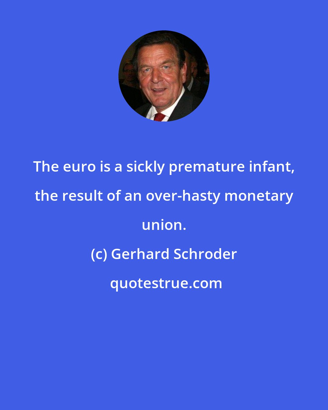 Gerhard Schroder: The euro is a sickly premature infant, the result of an over-hasty monetary union.