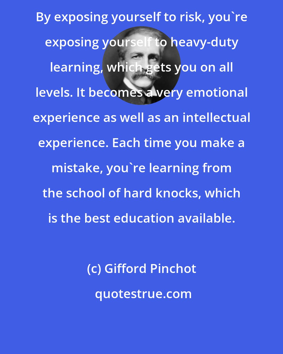 Gifford Pinchot: By exposing yourself to risk, you're exposing yourself to heavy-duty learning, which gets you on all levels. It becomes a very emotional experience as well as an intellectual experience. Each time you make a mistake, you're learning from the school of hard knocks, which is the best education available.