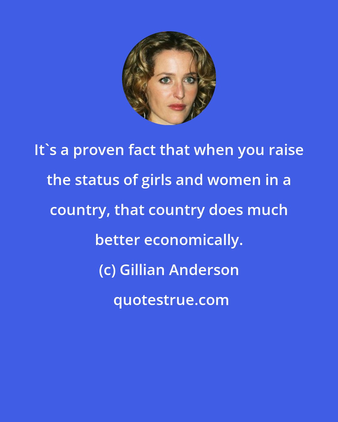 Gillian Anderson: It's a proven fact that when you raise the status of girls and women in a country, that country does much better economically.