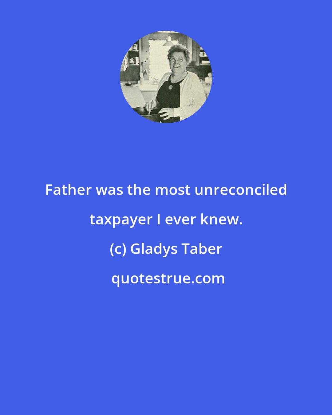 Gladys Taber: Father was the most unreconciled taxpayer I ever knew.
