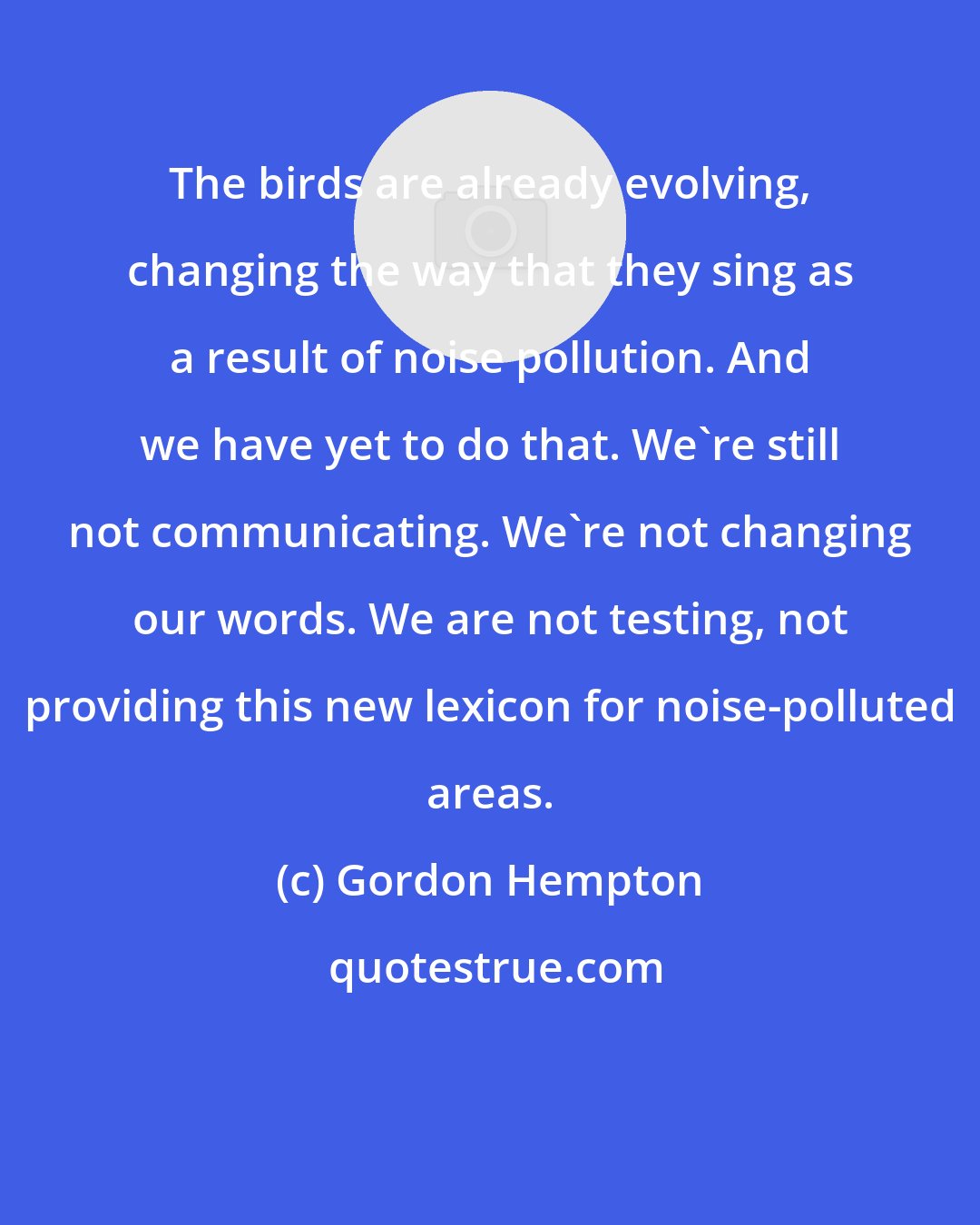 Gordon Hempton: The birds are already evolving, changing the way that they sing as a result of noise pollution. And we have yet to do that. We're still not communicating. We're not changing our words. We are not testing, not providing this new lexicon for noise-polluted areas.