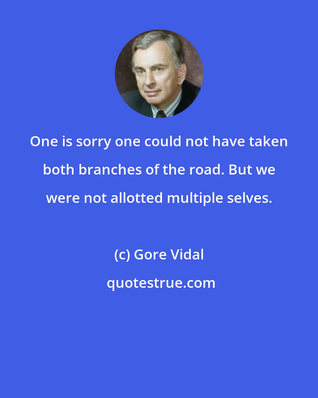 Gore Vidal: One is sorry one could not have taken both branches of the road. But we were not allotted multiple selves.