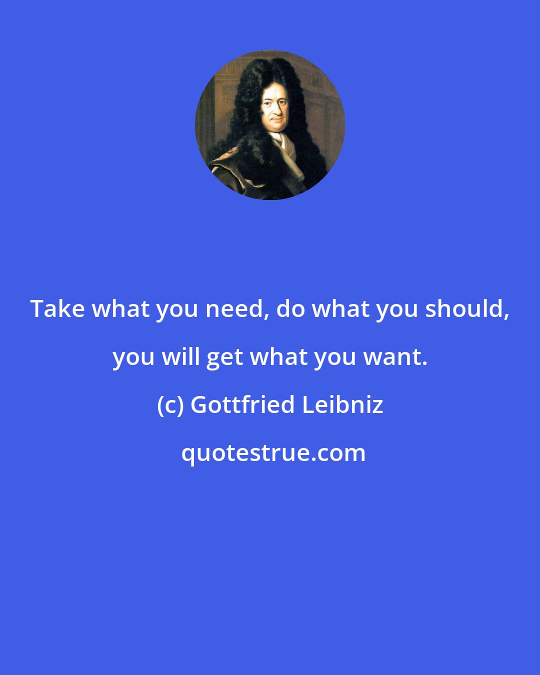 Gottfried Leibniz: Take what you need, do what you should, you will get what you want.