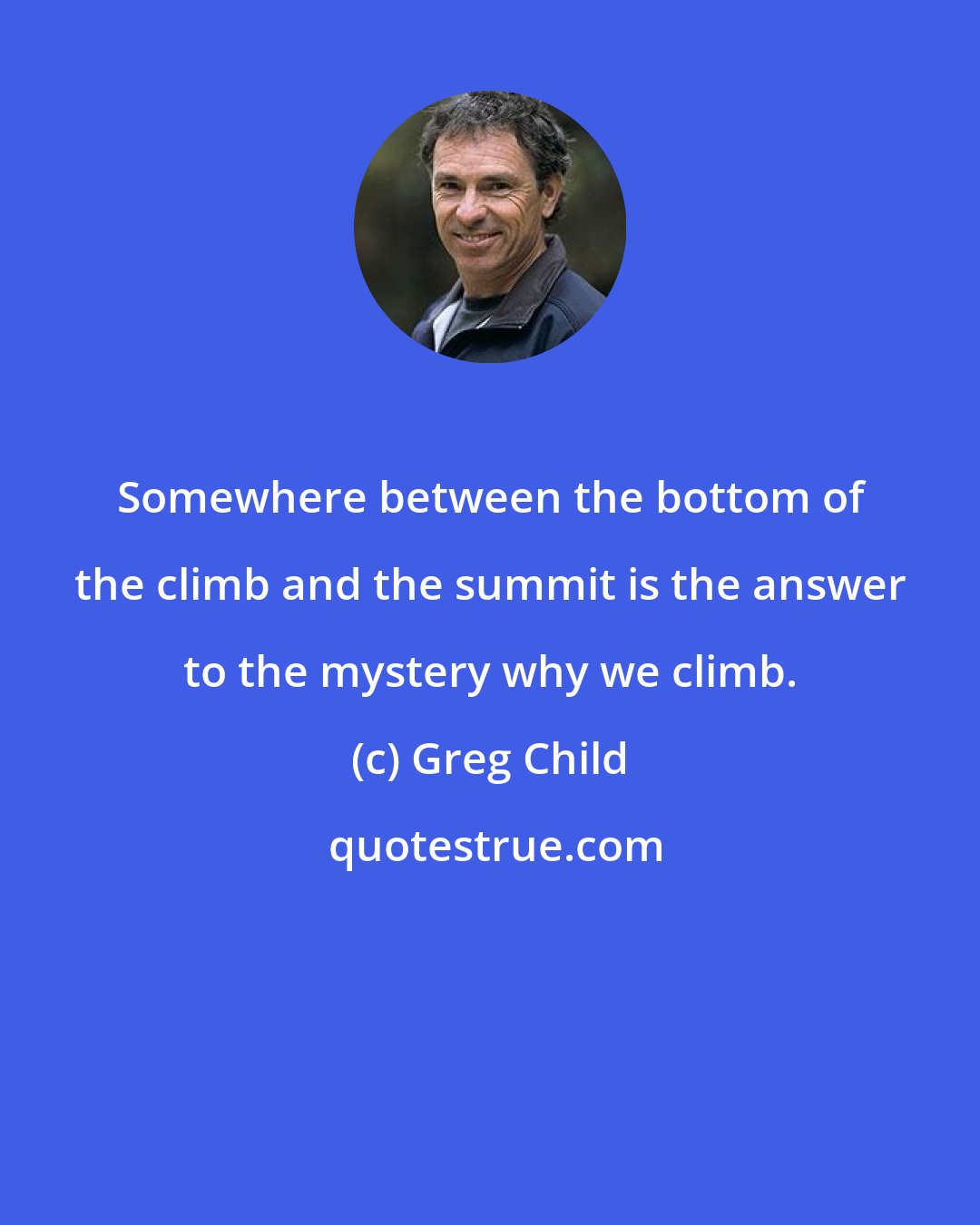 Greg Child: Somewhere between the bottom of the climb and the summit is the answer to the mystery why we climb.