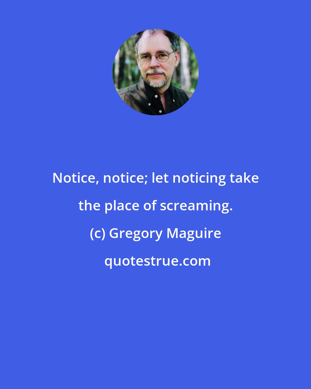 Gregory Maguire: Notice, notice; let noticing take the place of screaming.