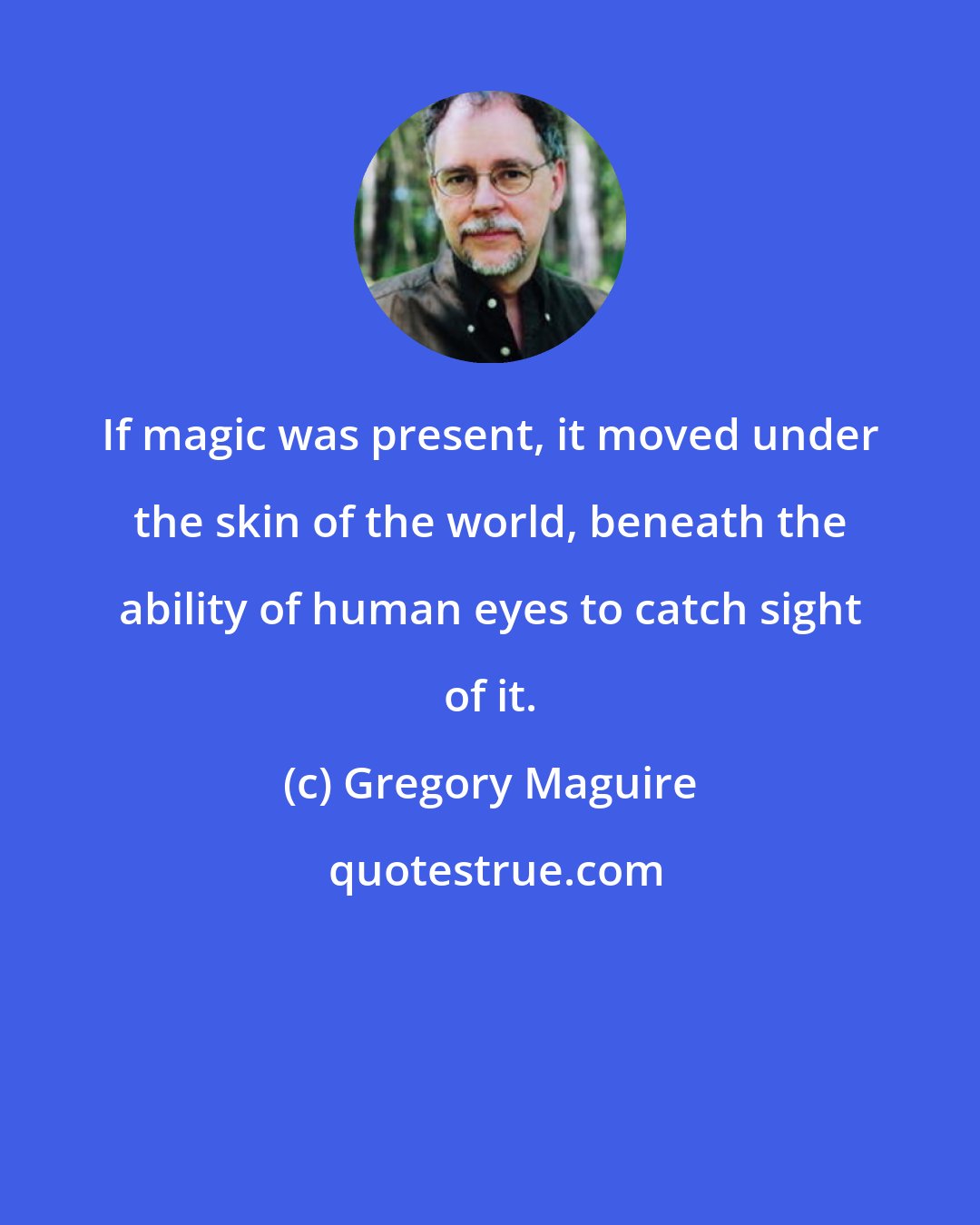 Gregory Maguire: If magic was present, it moved under the skin of the world, beneath the ability of human eyes to catch sight of it.