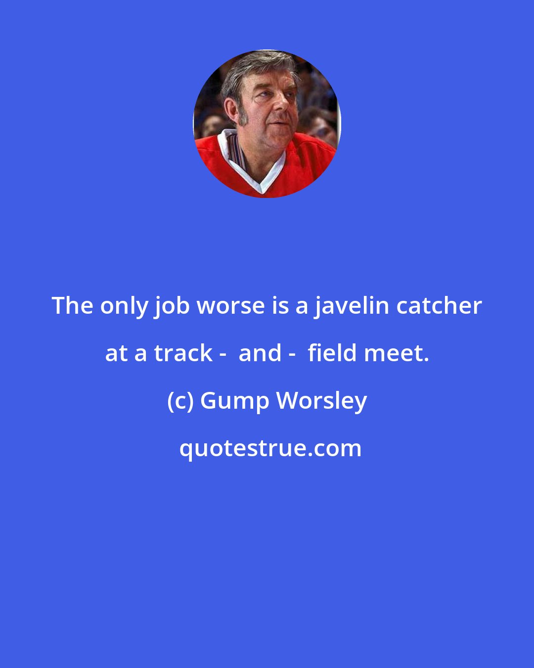 Gump Worsley: The only job worse is a javelin catcher at a track -  and -  field meet.