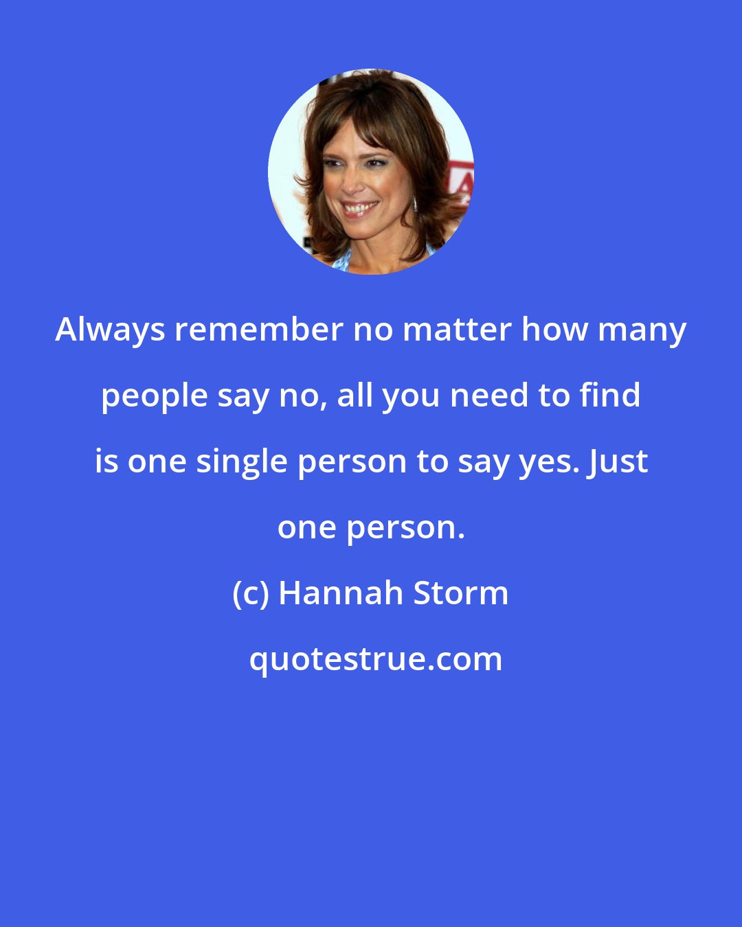 Hannah Storm: Always remember no matter how many people say no, all you need to find is one single person to say yes. Just one person.