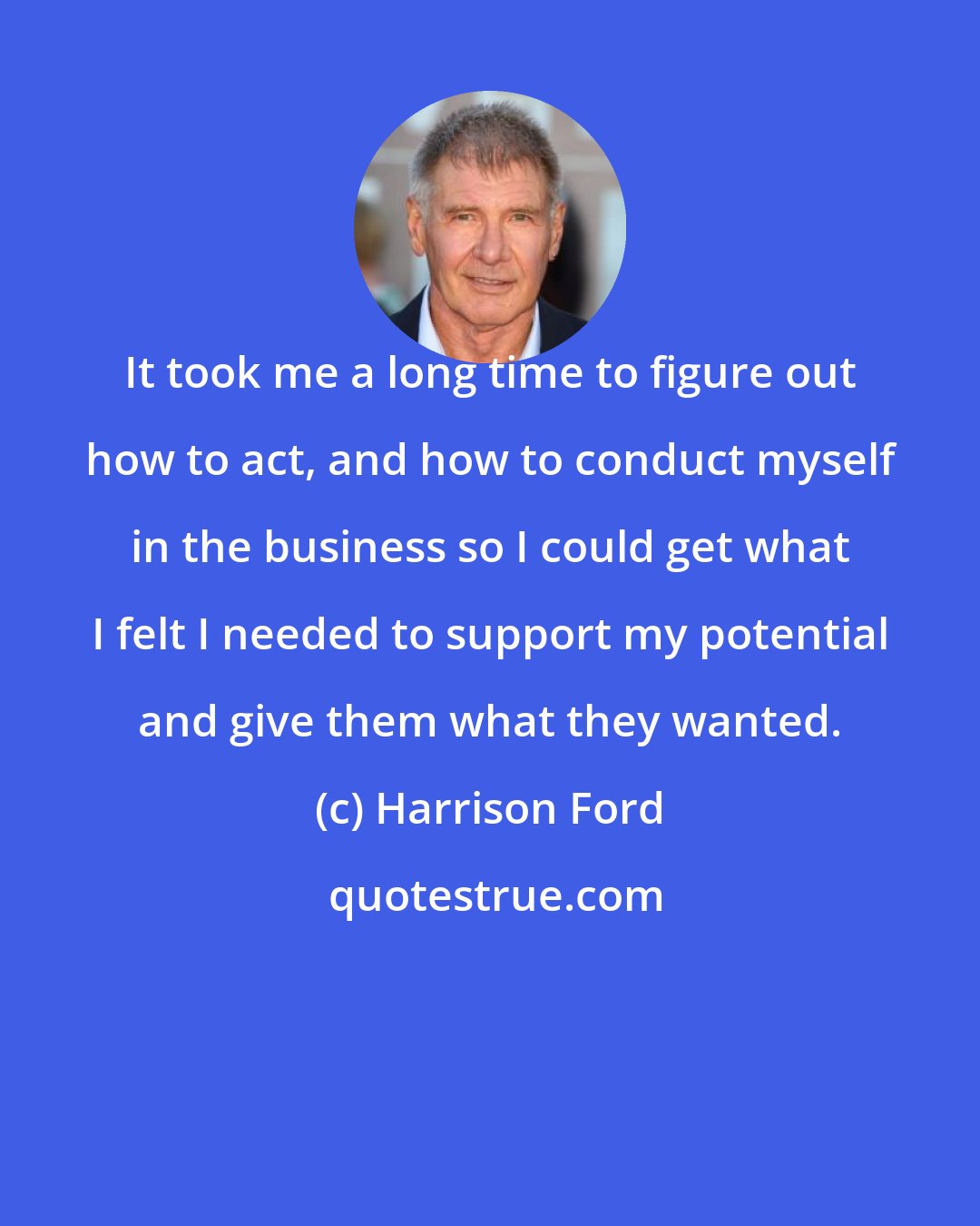 Harrison Ford: It took me a long time to figure out how to act, and how to conduct myself in the business so I could get what I felt I needed to support my potential and give them what they wanted.