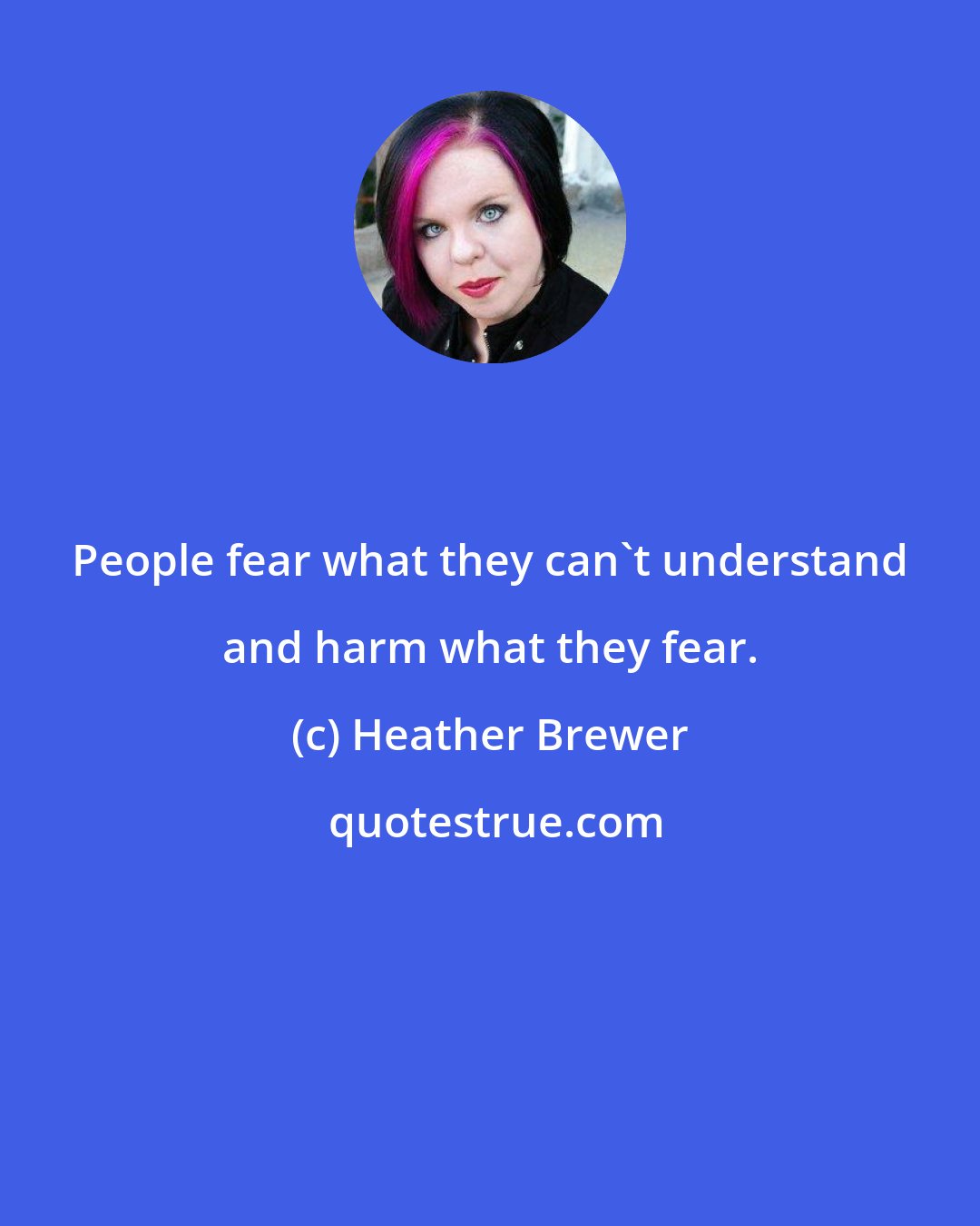 Heather Brewer: People fear what they can't understand and harm what they fear.