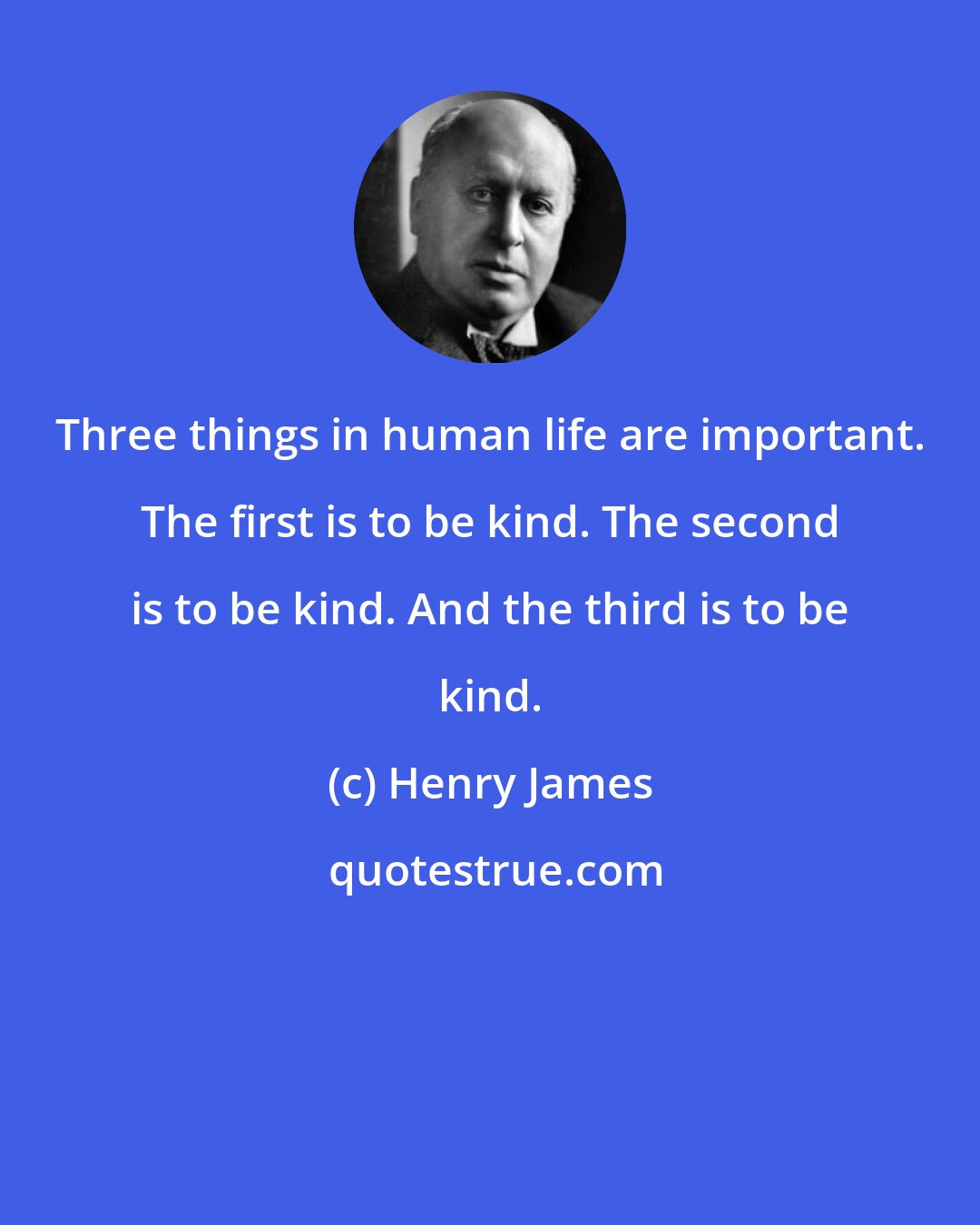 Henry James: Three things in human life are important. The first is to be kind. The second is to be kind. And the third is to be kind.