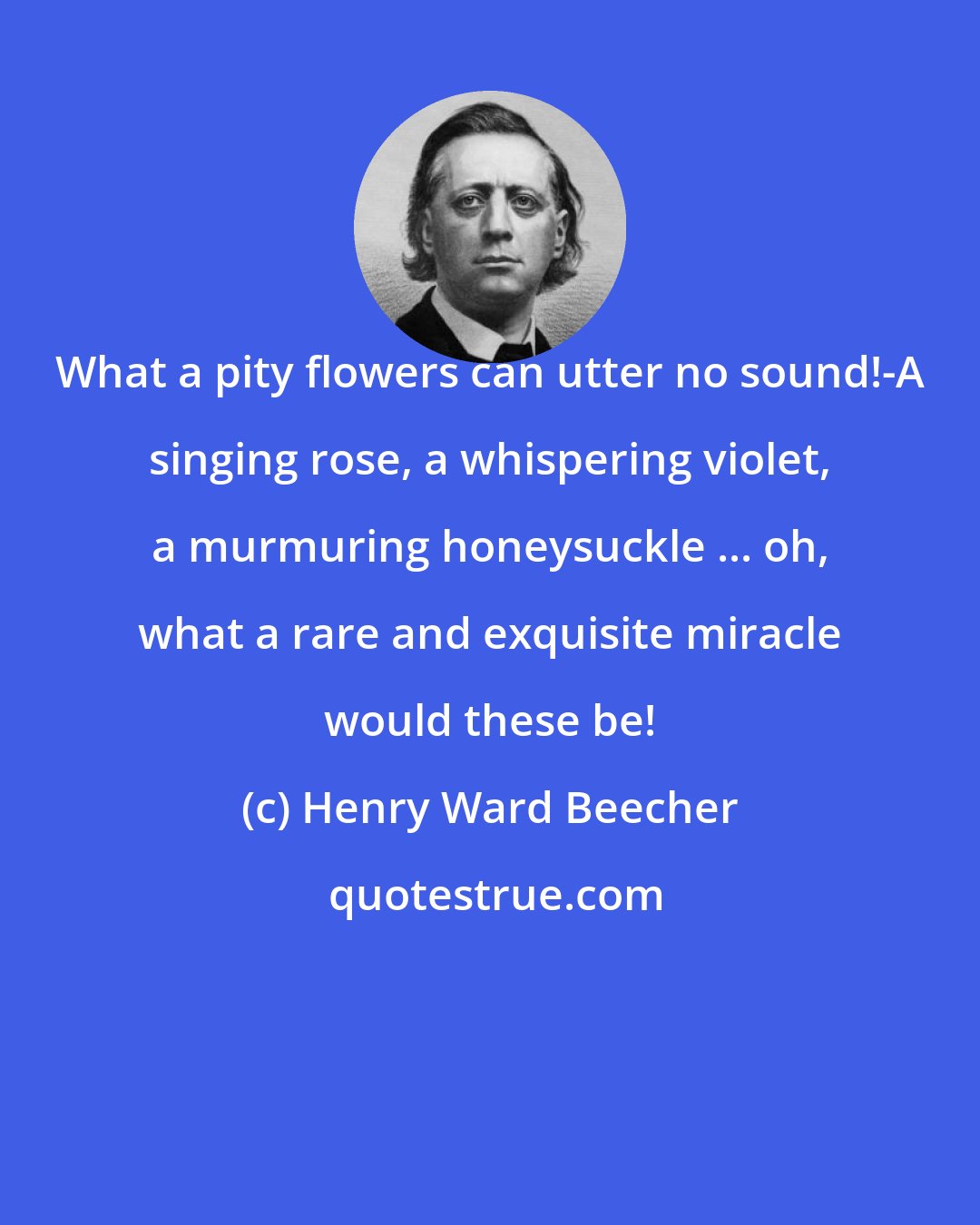 Henry Ward Beecher: What a pity flowers can utter no sound!-A singing rose, a whispering violet, a murmuring honeysuckle ... oh, what a rare and exquisite miracle would these be!