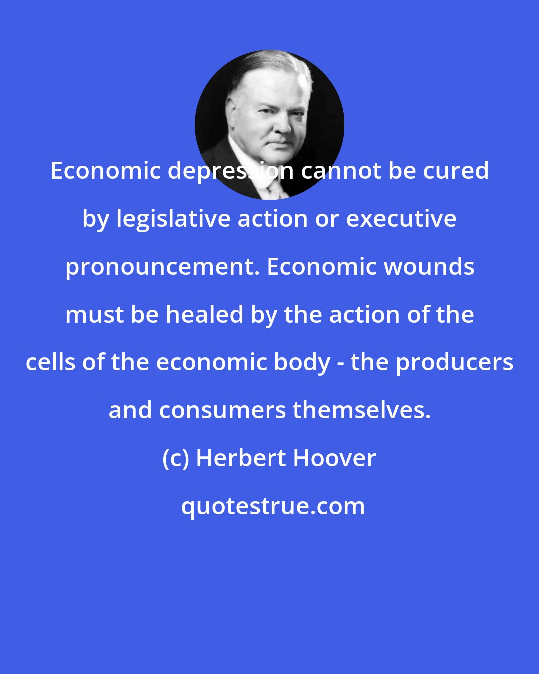 Herbert Hoover: Economic depression cannot be cured by legislative action or executive pronouncement. Economic wounds must be healed by the action of the cells of the economic body - the producers and consumers themselves.