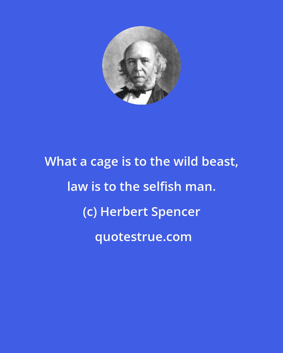 Herbert Spencer: What a cage is to the wild beast, law is to the selfish man.