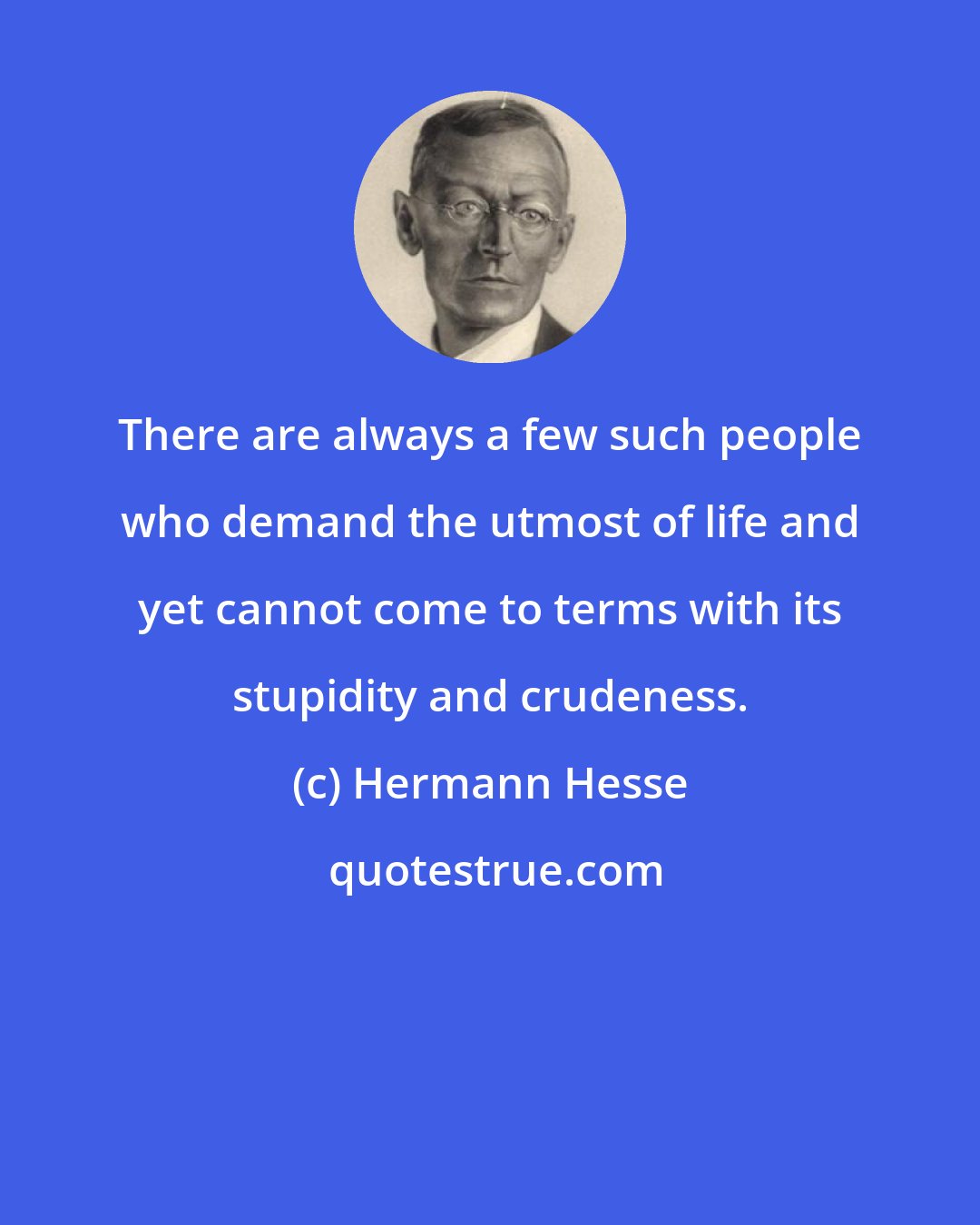 Hermann Hesse: There are always a few such people who demand the utmost of life and yet cannot come to terms with its stupidity and crudeness.