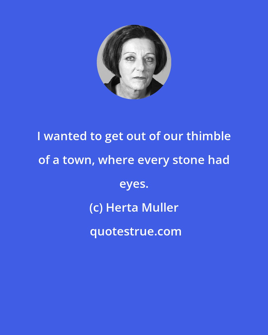 Herta Muller: I wanted to get out of our thimble of a town, where every stone had eyes.
