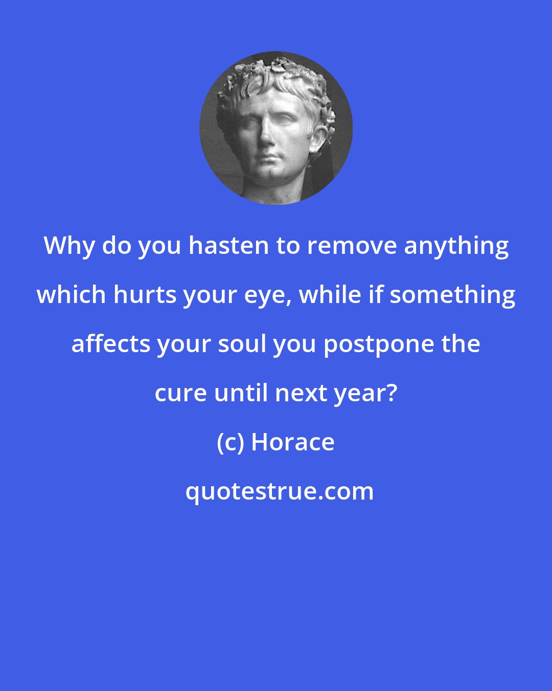 Horace: Why do you hasten to remove anything which hurts your eye, while if something affects your soul you postpone the cure until next year?