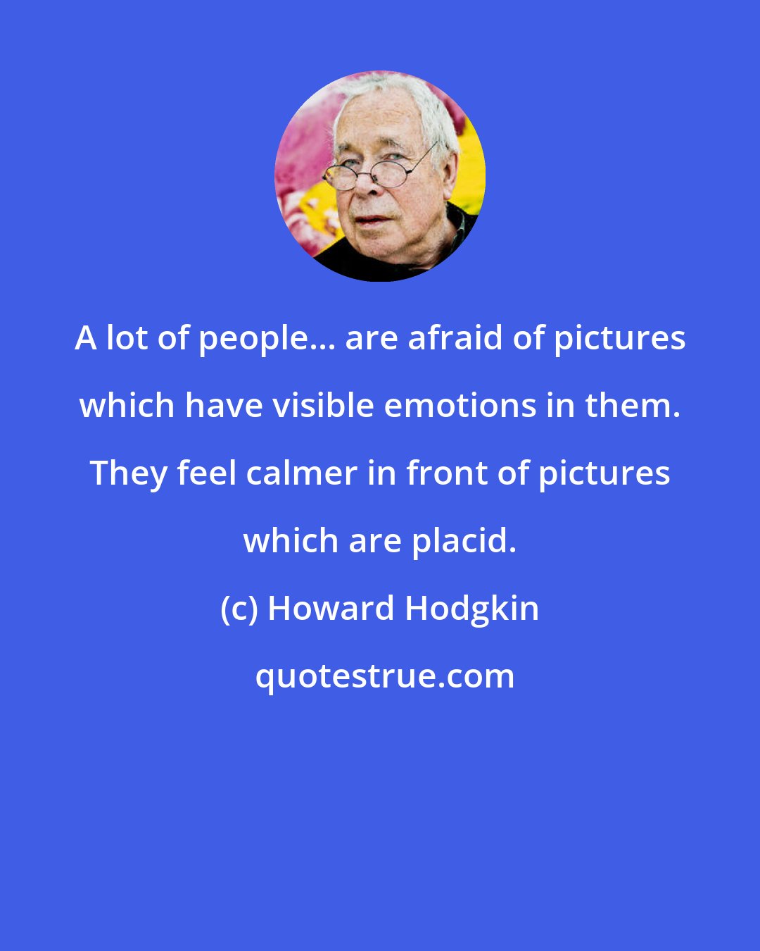 Howard Hodgkin: A lot of people... are afraid of pictures which have visible emotions in them. They feel calmer in front of pictures which are placid.