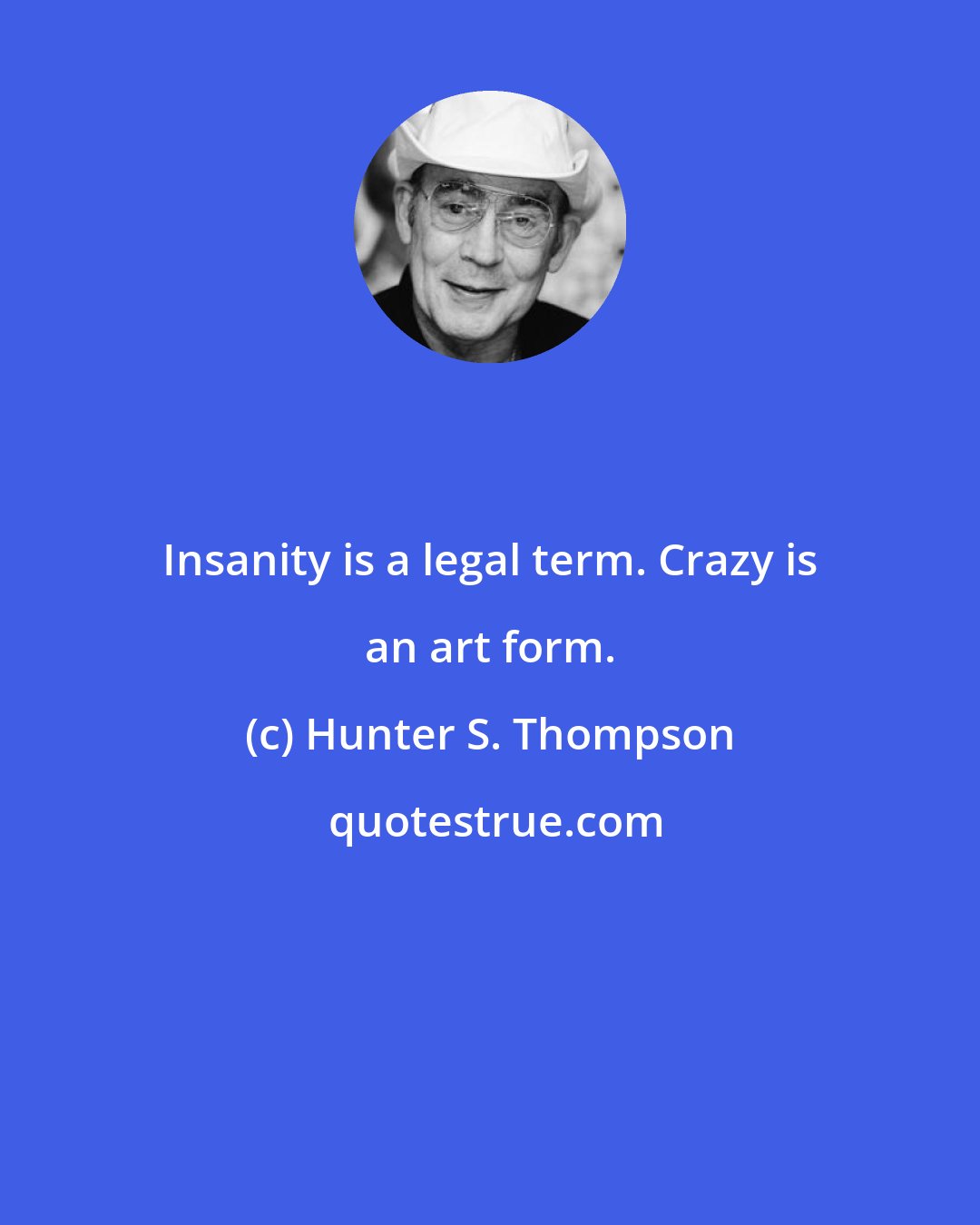 Hunter S. Thompson: Insanity is a legal term. Crazy is an art form.