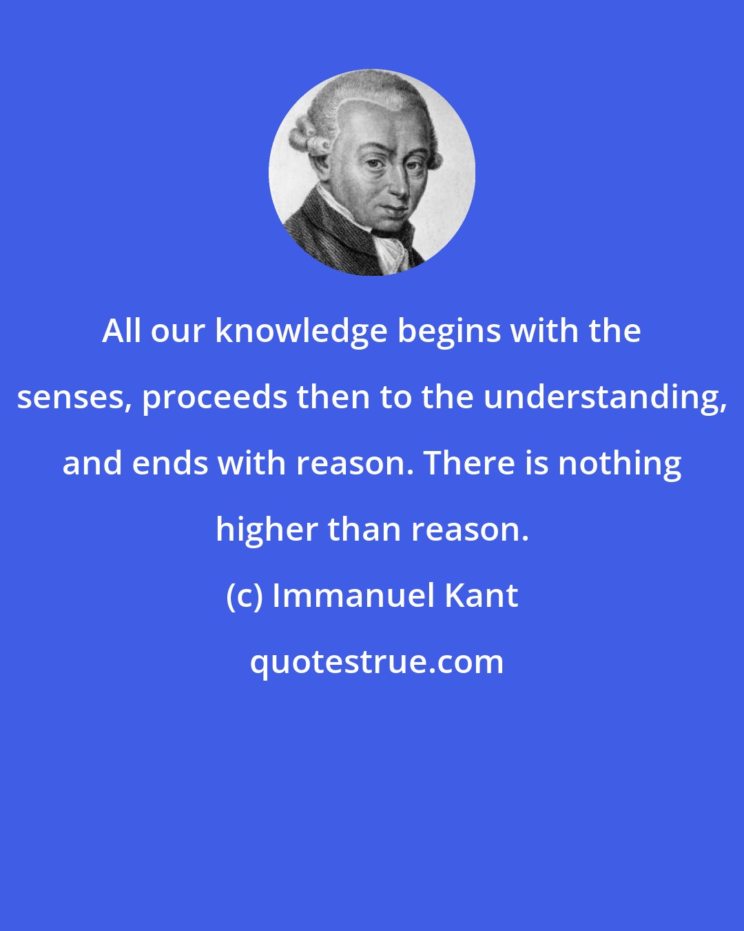 Immanuel Kant: All our knowledge begins with the senses, proceeds then to the understanding, and ends with reason. There is nothing higher than reason.