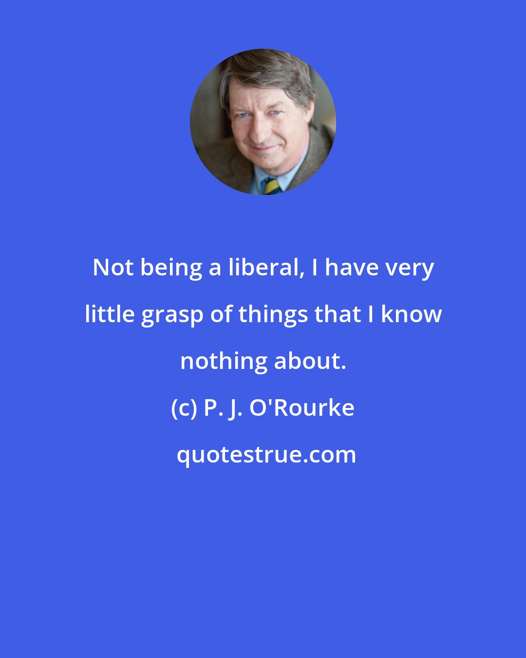 P. J. O'Rourke: Not being a liberal, I have very little grasp of things that I know nothing about.