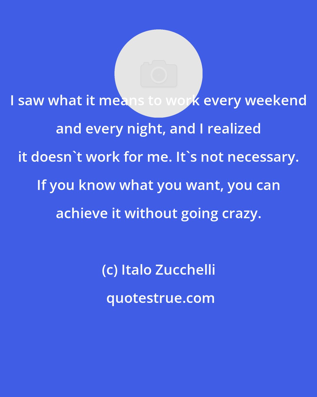 Italo Zucchelli: I saw what it means to work every weekend and every night, and I realized it doesn't work for me. It's not necessary. If you know what you want, you can achieve it without going crazy.