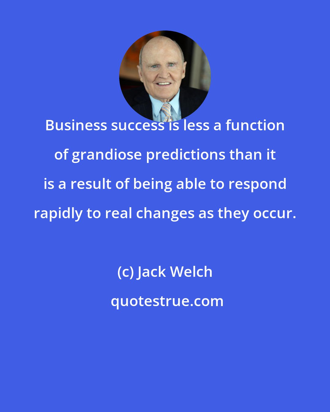 Jack Welch: Business success is less a function of grandiose predictions than it is a result of being able to respond rapidly to real changes as they occur.