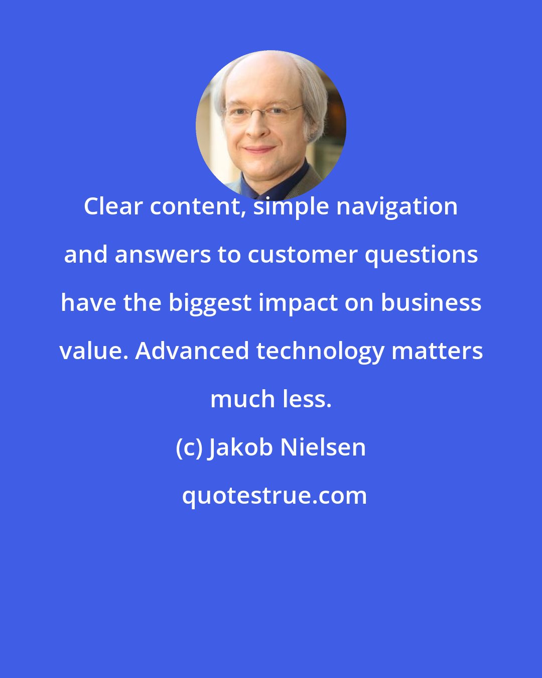 Jakob Nielsen: Clear content, simple navigation and answers to customer questions have the biggest impact on business value. Advanced technology matters much less.