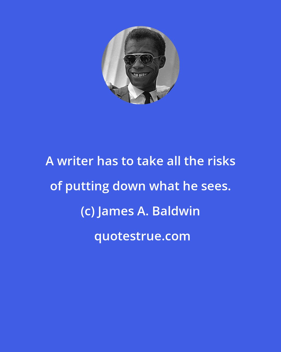 James A. Baldwin: A writer has to take all the risks of putting down what he sees.