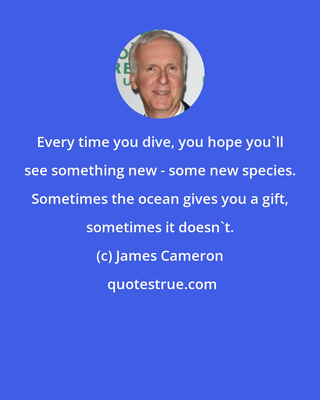 James Cameron: Every time you dive, you hope you'll see something new - some new species. Sometimes the ocean gives you a gift, sometimes it doesn't.