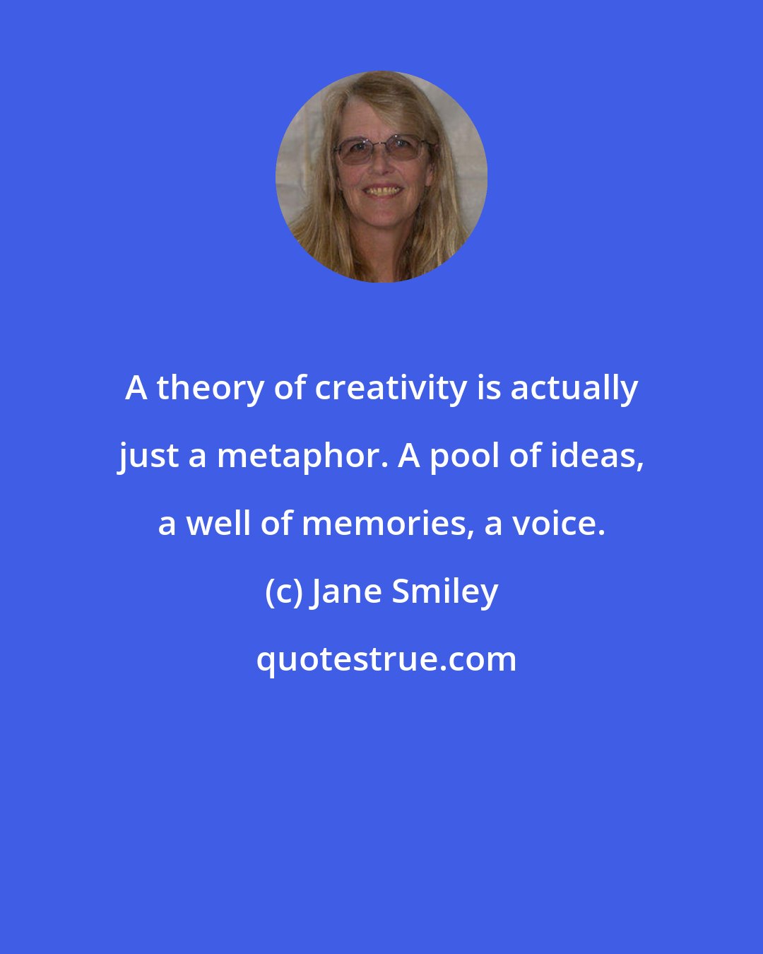 Jane Smiley: A theory of creativity is actually just a metaphor. A pool of ideas, a well of memories, a voice.