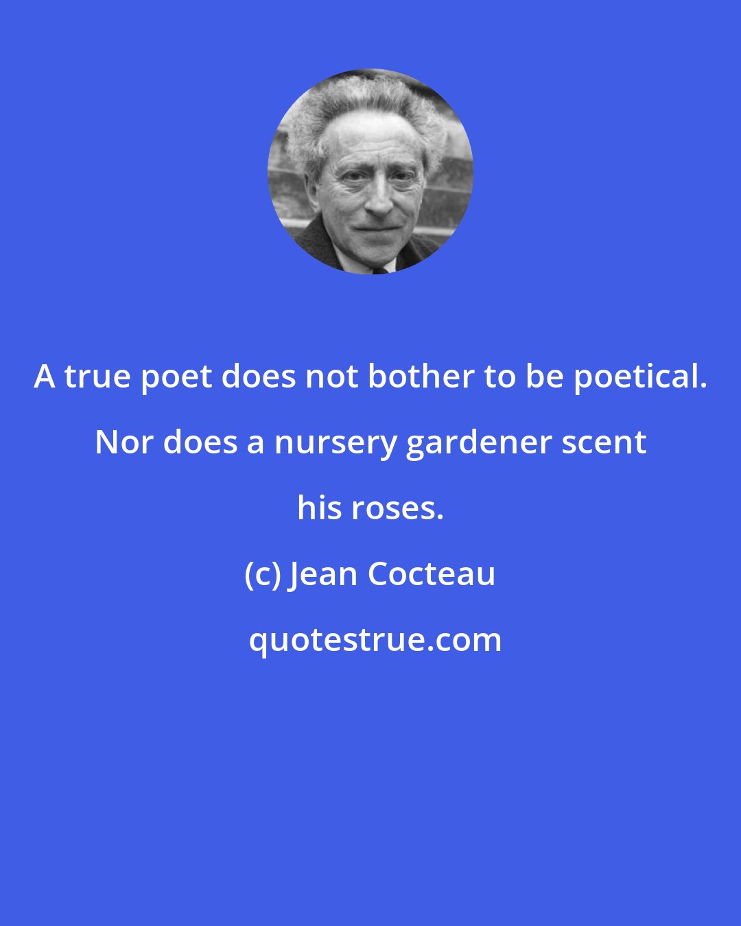 Jean Cocteau: A true poet does not bother to be poetical. Nor does a nursery gardener scent his roses.