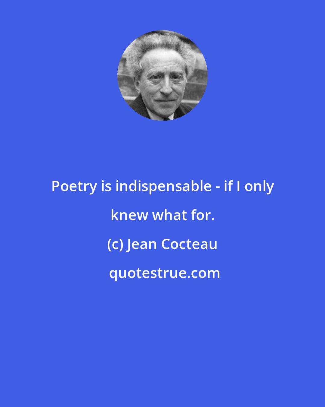 Jean Cocteau: Poetry is indispensable - if I only knew what for.