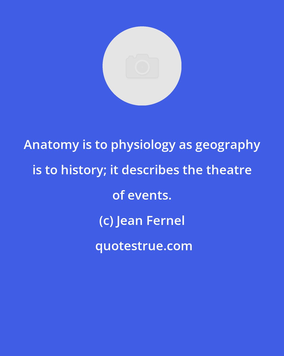 Jean Fernel: Anatomy is to physiology as geography is to history; it describes the theatre of events.