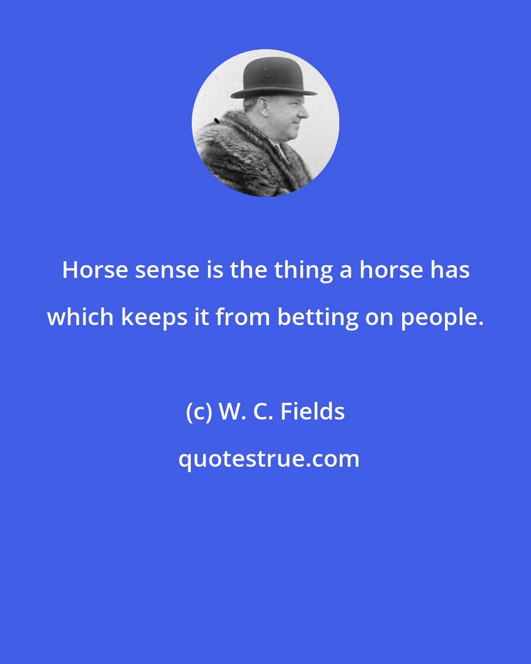 W. C. Fields: Horse sense is the thing a horse has which keeps it from betting on people.