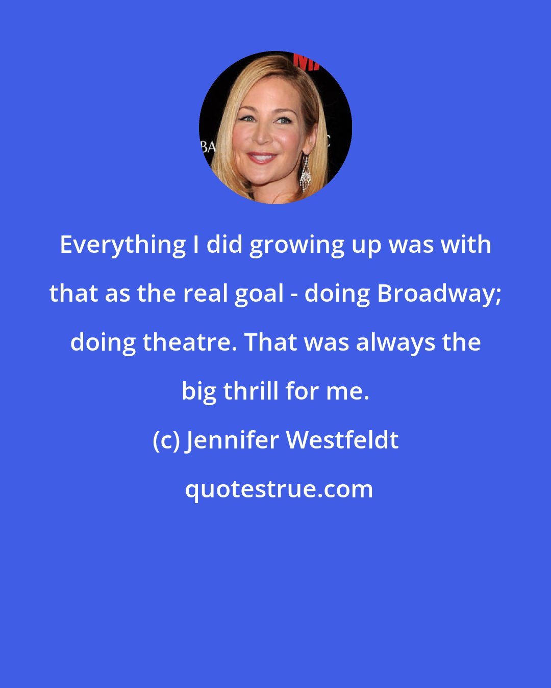 Jennifer Westfeldt: Everything I did growing up was with that as the real goal - doing Broadway; doing theatre. That was always the big thrill for me.