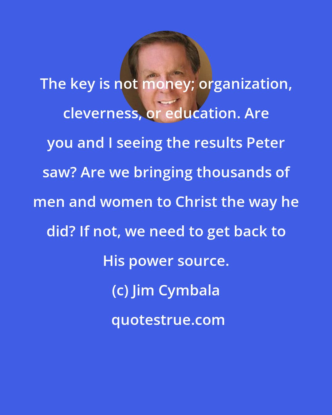 Jim Cymbala: The key is not money; organization, cleverness, or education. Are you and I seeing the results Peter saw? Are we bringing thousands of men and women to Christ the way he did? If not, we need to get back to His power source.
