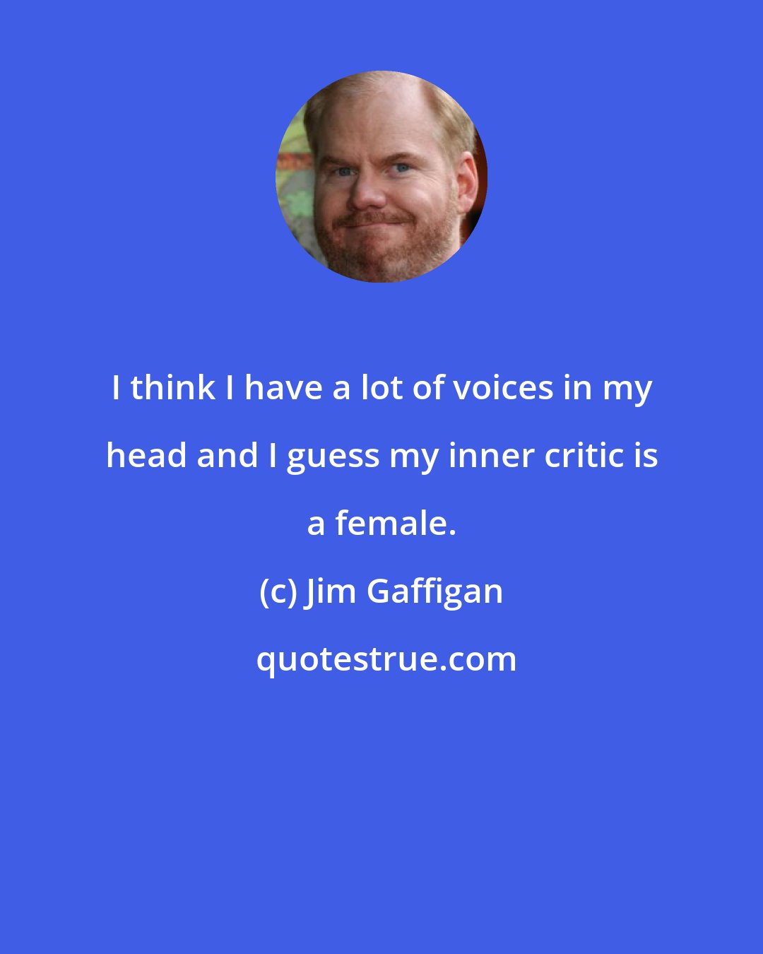 Jim Gaffigan: I think I have a lot of voices in my head and I guess my inner critic is a female.