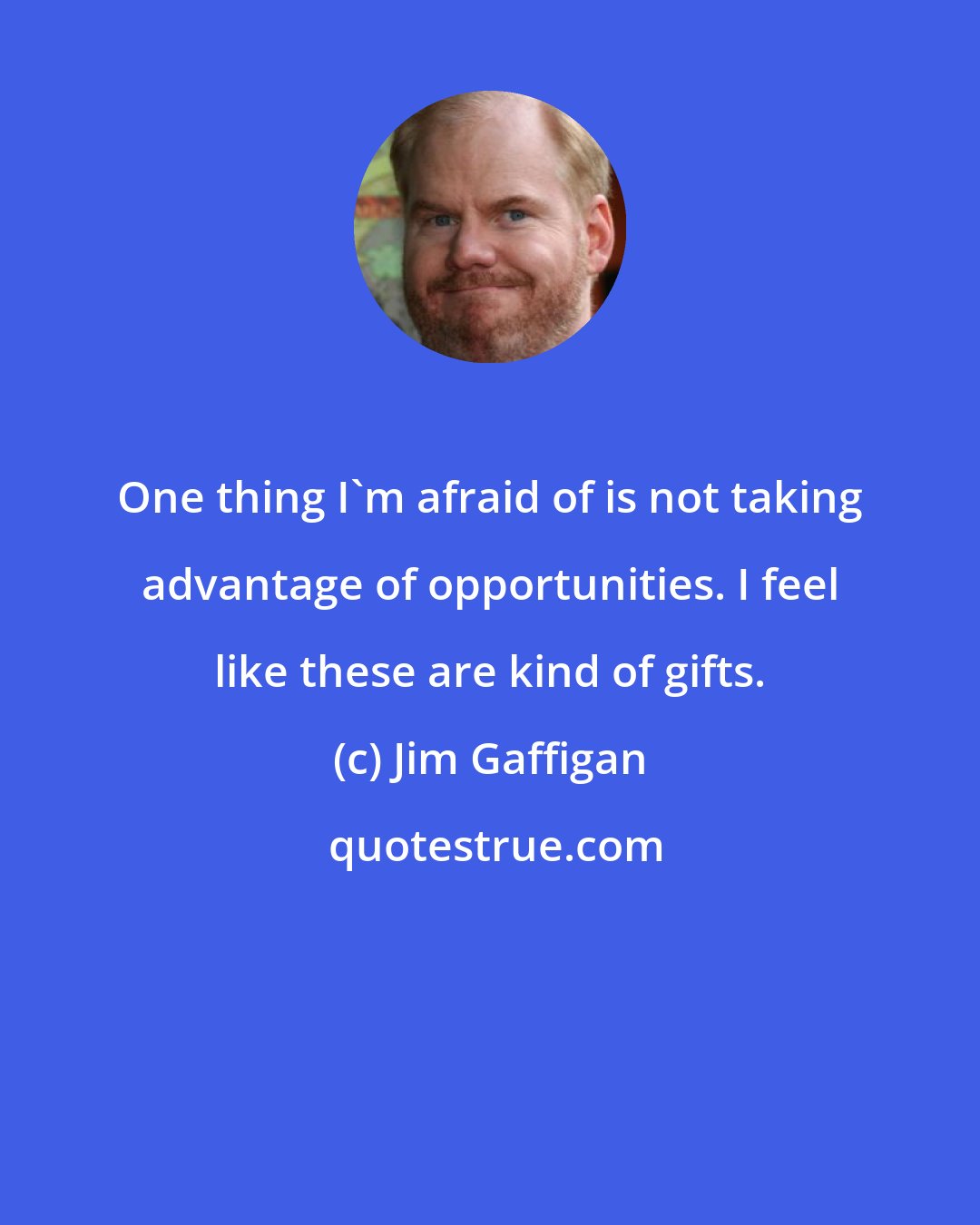 Jim Gaffigan: One thing I'm afraid of is not taking advantage of opportunities. I feel like these are kind of gifts.