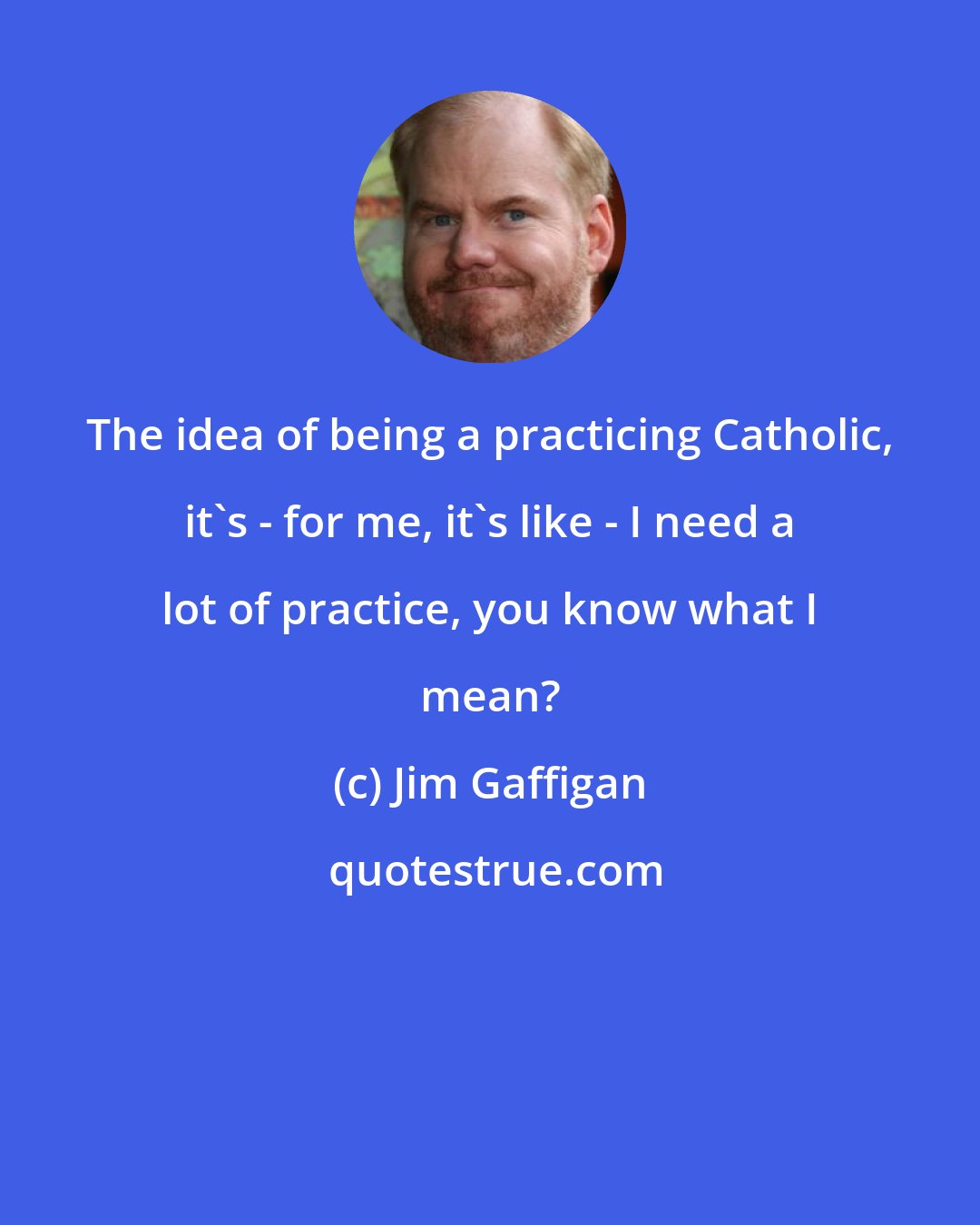 Jim Gaffigan: The idea of being a practicing Catholic, it's - for me, it's like - I need a lot of practice, you know what I mean?