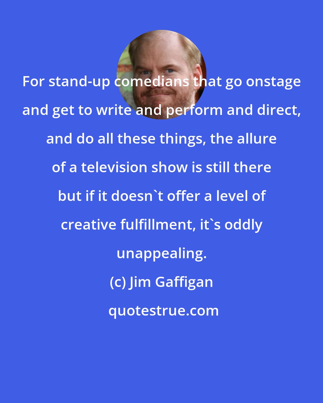 Jim Gaffigan: For stand-up comedians that go onstage and get to write and perform and direct, and do all these things, the allure of a television show is still there but if it doesn't offer a level of creative fulfillment, it's oddly unappealing.