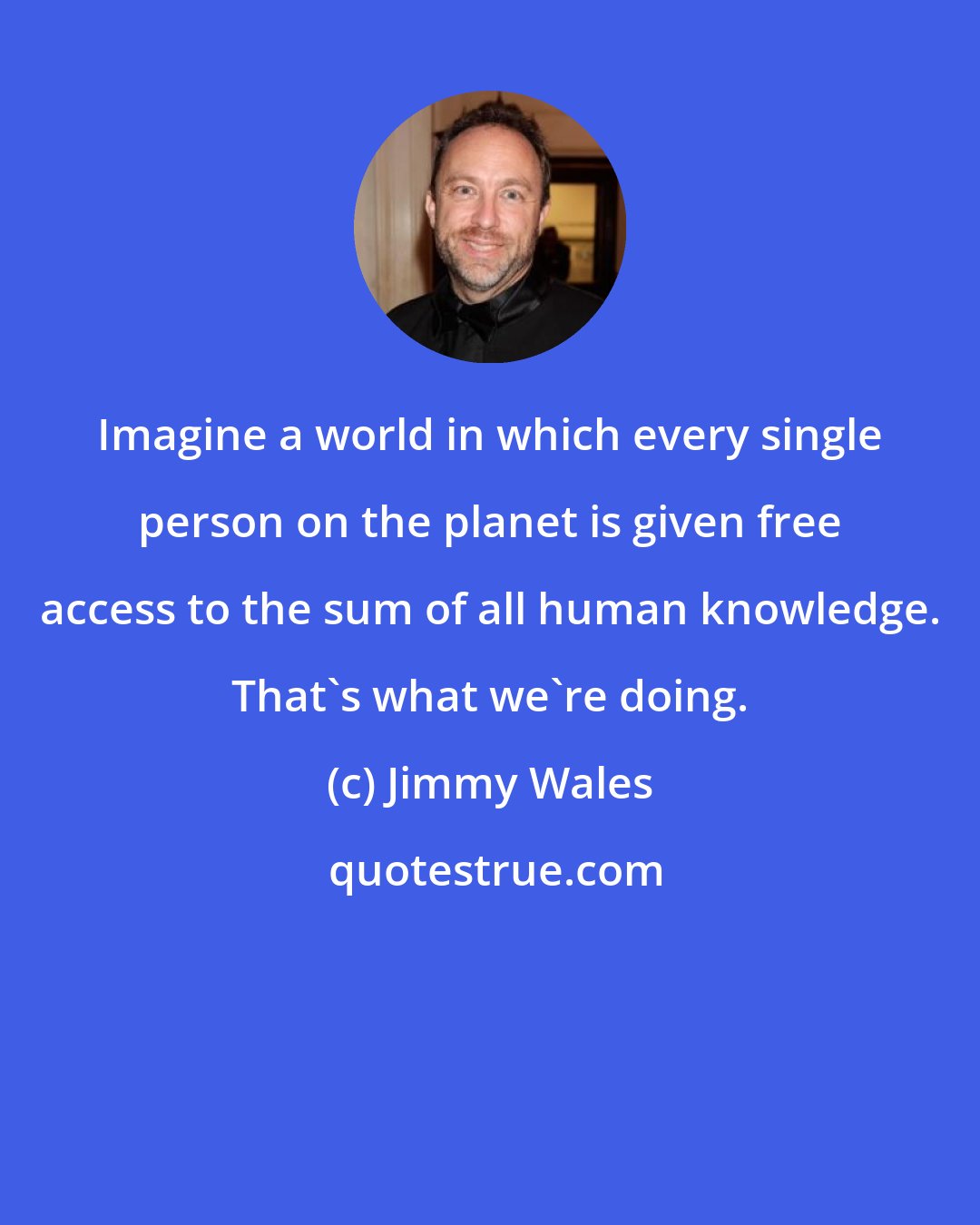 Jimmy Wales: Imagine a world in which every single person on the planet is given free access to the sum of all human knowledge. That's what we're doing.