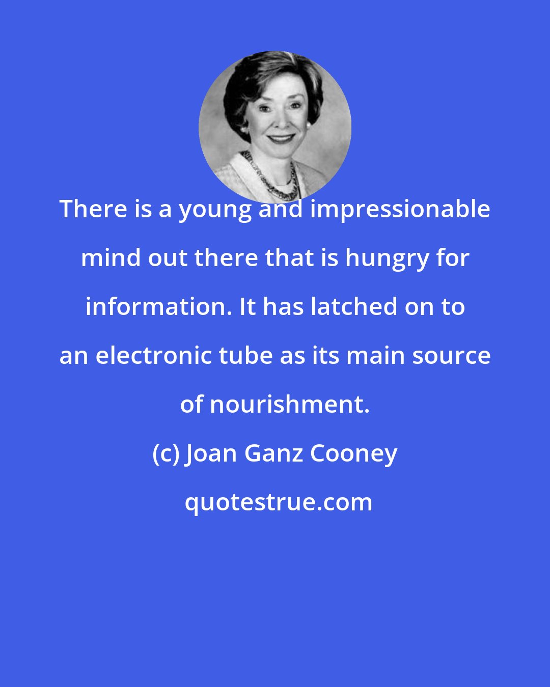 Joan Ganz Cooney: There is a young and impressionable mind out there that is hungry for information. It has latched on to an electronic tube as its main source of nourishment.